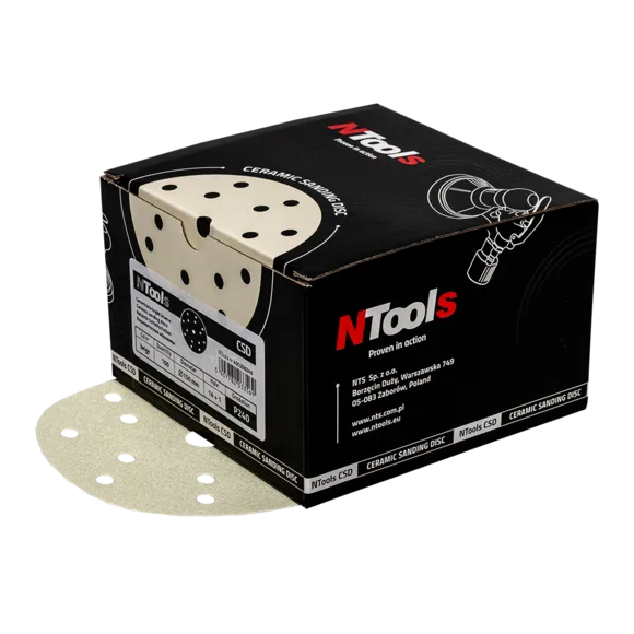 NTools CSD - Ceramiczny krążek ścierny 14+1 otworów | P240 | Kolor beżowy | d150 | opak. (100 szt)